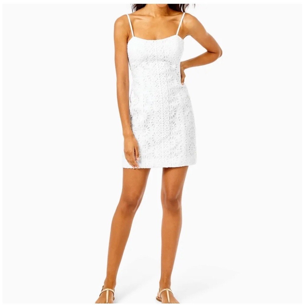 Lilly Pulitzer Shelli Dress Women 4 White‎ Eyelet Mini Sun Dress Sleeveless